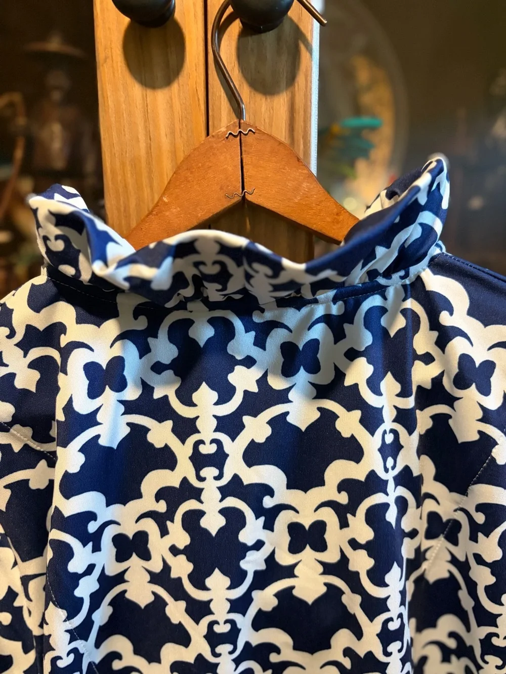 Jean-Pierre Klifa Paris Ruffle Collar Jersey Dress Blue/ Scroll Resort Size XL